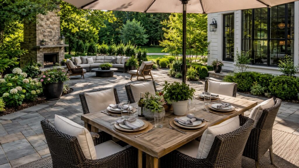 Comfortable Backyard Dining and Lounge Area