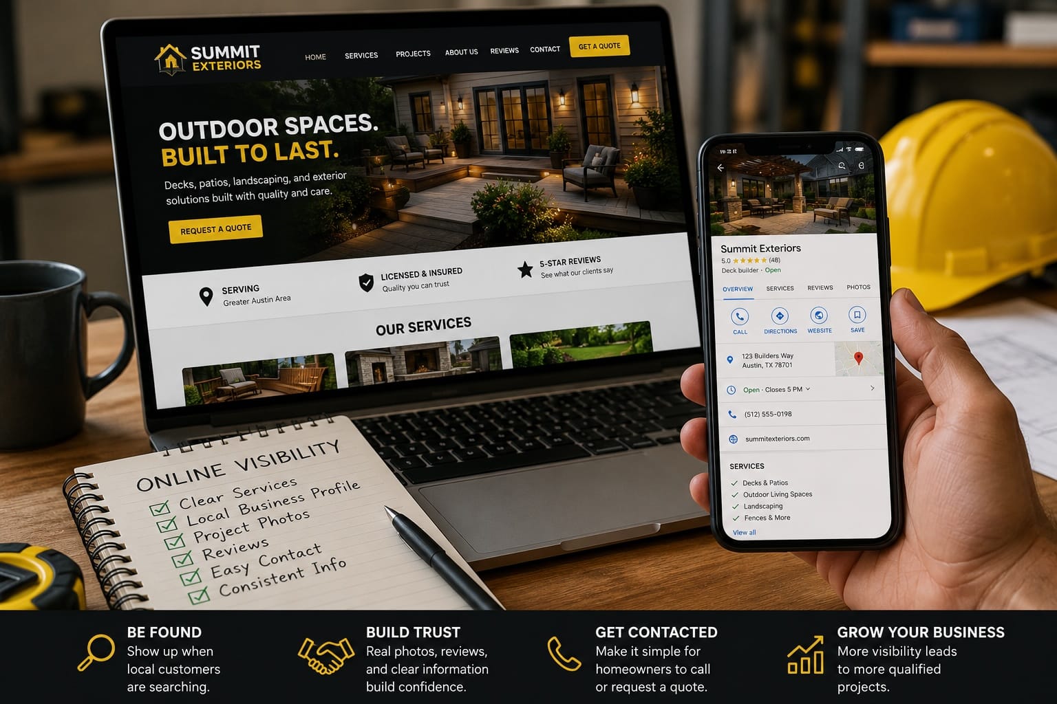 Contractor online visibility with website, local business profile and project photos