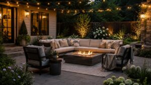 Cozy Backyard Fire Pit with String Lights