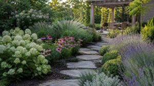 Garden Path Surrounded by Colorful Perennials