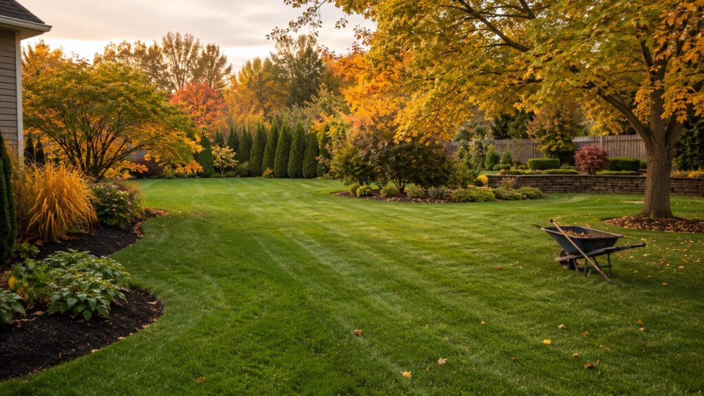 Healthy Fall Lawn with Clean Stripes and Seasonal Color