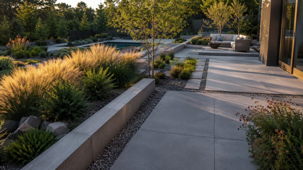 Modern Hardscape Garden with Ornamental Grasses