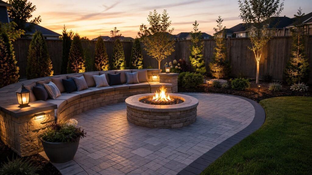 Safe Fire Pit Corner with Curved Built-In Seating