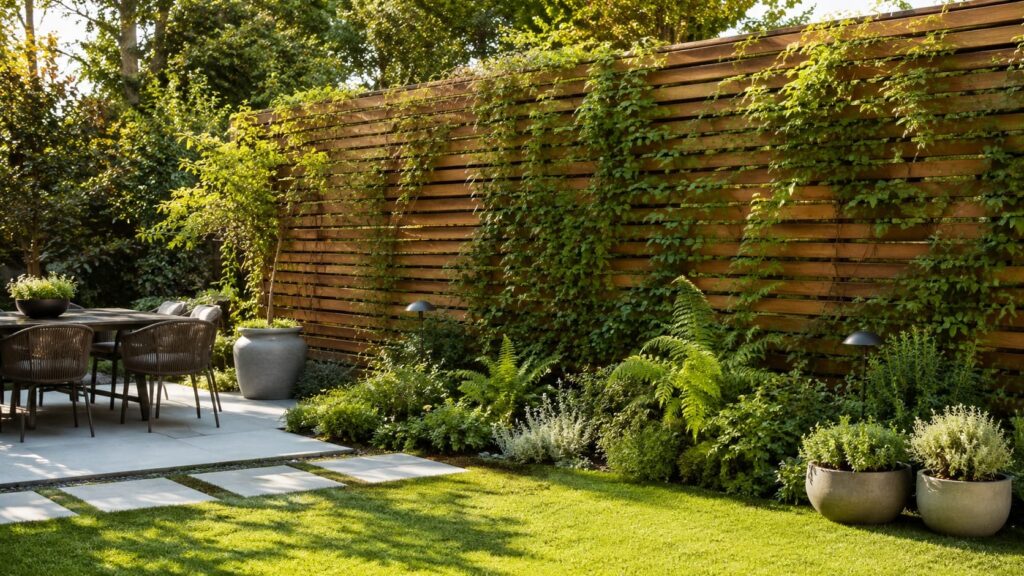Wooden Privacy Screen with Climbing Vines
