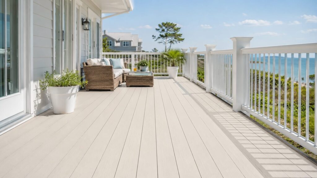 Light-Colored PVC Decking for Coastal Style and Moisture Resistance