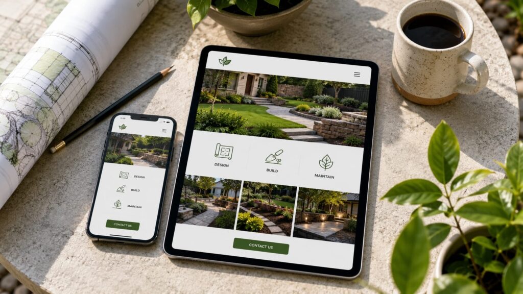 Responsive Landscaping Website on Tablet and Smartphone